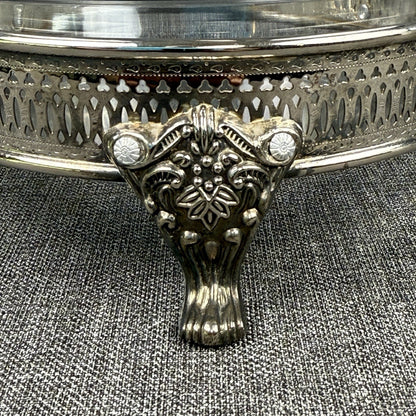 Silver Plated Three Footed Chafing Dish Casserole Warmer Marinex Glass Bake Dish