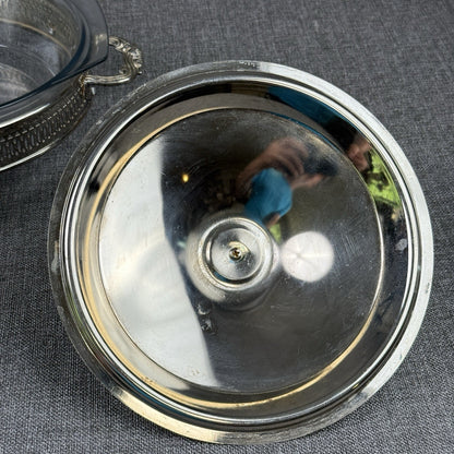 Silver Plated Three Footed Chafing Dish Casserole Warmer Marinex Glass Bake Dish