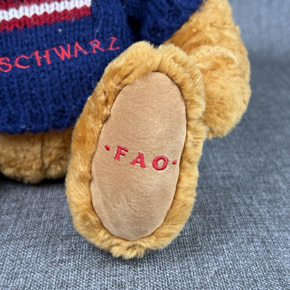 FAO Schwarz 16” Brown Teddy Bear Plush with  Sweater American Flag