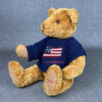 FAO Schwarz 16” Brown Teddy Bear Plush with  Sweater American Flag