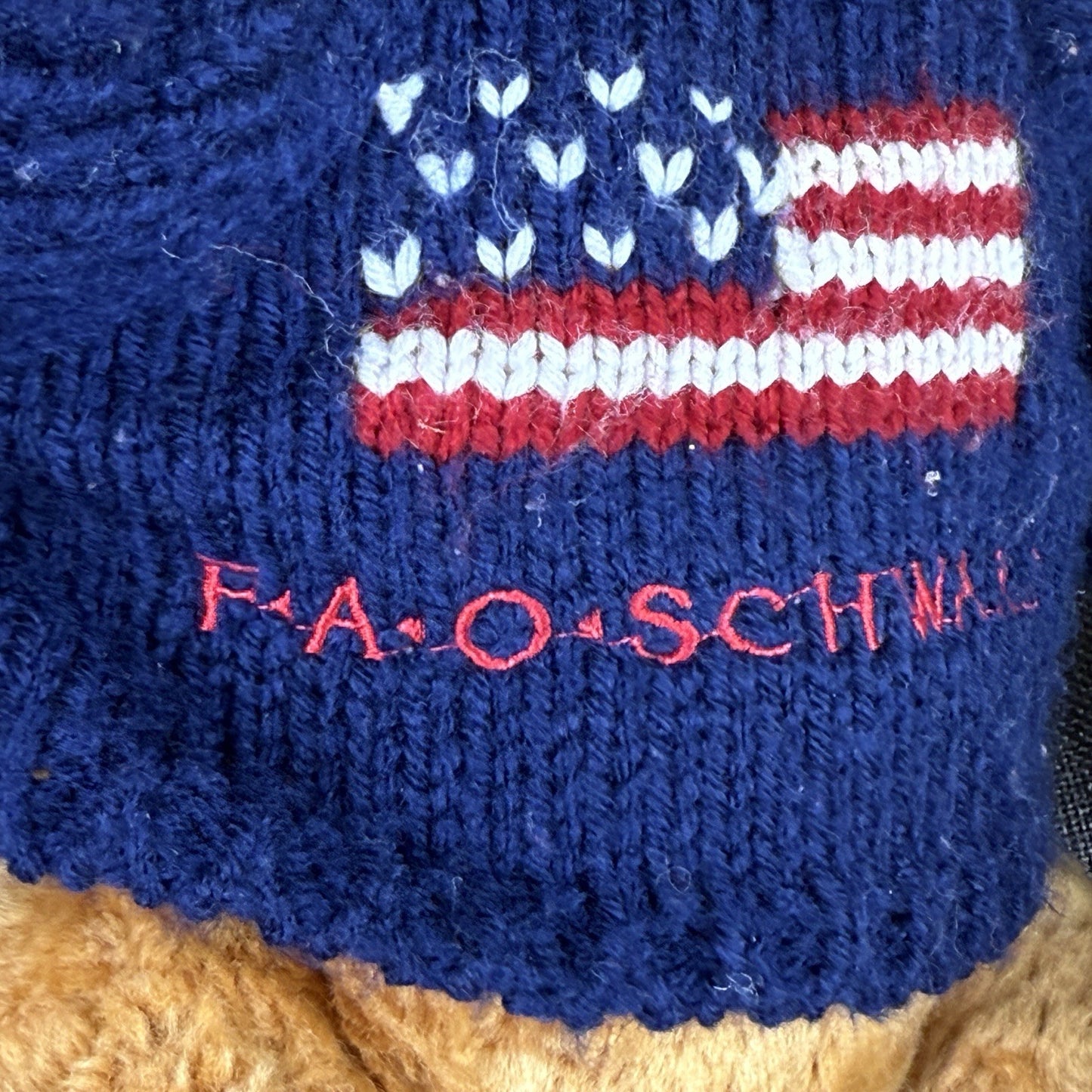 FAO Schwarz 16” Brown Teddy Bear Plush with  Sweater American Flag