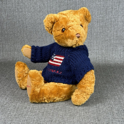 FAO Schwarz 16” Brown Teddy Bear Plush with  Sweater American Flag