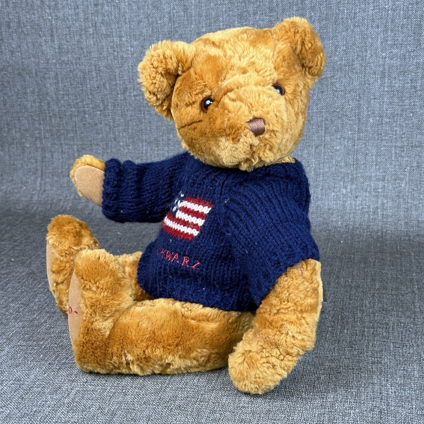 FAO Schwarz 16” Brown Teddy Bear Plush with  Sweater American Flag
