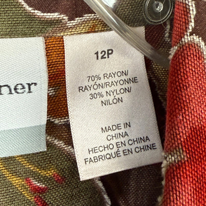 Alfred Dunner 12P Petite Floral Button Down Shirt Top Blouse Green Red