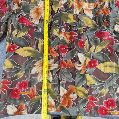 Alfred Dunner 12P Petite Floral Button Down Shirt Top Blouse Green Red