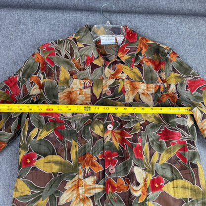 Alfred Dunner 12P Petite Floral Button Down Shirt Top Blouse Green Red