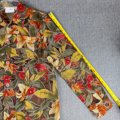 Alfred Dunner 12P Petite Floral Button Down Shirt Top Blouse Green Red