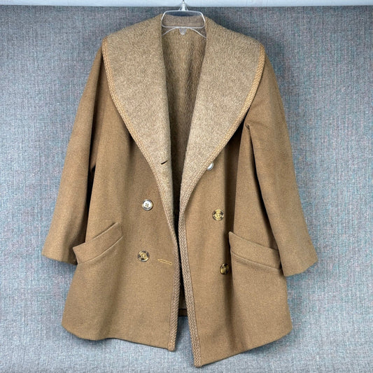 Vintage Wool Blend Double Breasted Car Coat with Shawl Collar - Retro Style