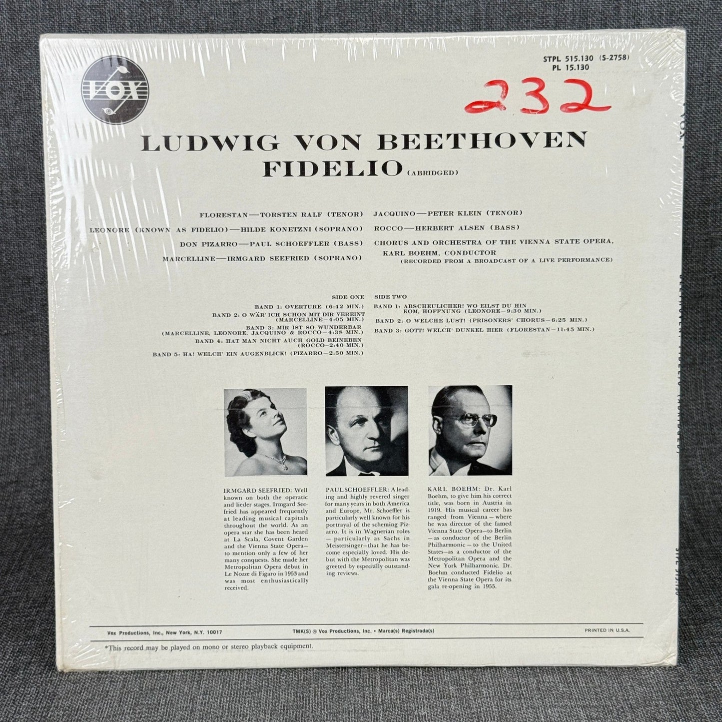 Beethoven Fidelio VOX Vinyl Record Album STPL 515.130 Classical Opera NEAR MINT
