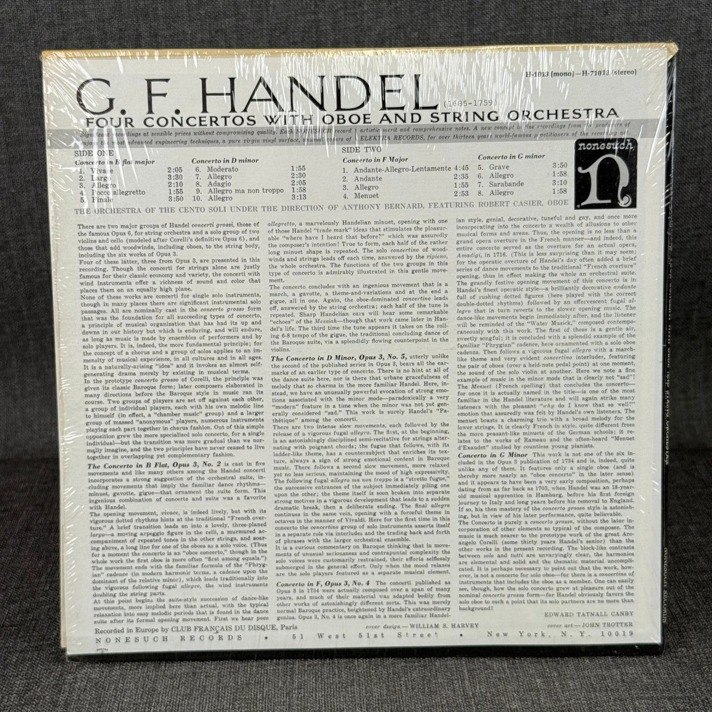 G.F. Handel Four Concertos Oboe & String Orchestra Nonesuch Vinyl Record - NM