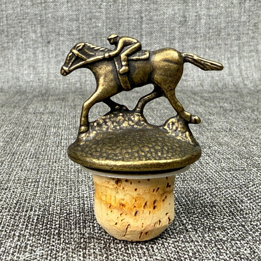 Vintage Horse Jockey Bronze Finish Wine Bottle Stopper Barware Decor