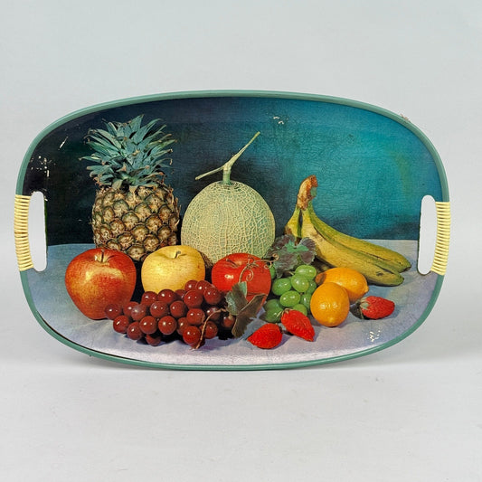 Vintage Fruit Still Life Serving Tray Retro Kitchen Decor 17.5"x 12" Japan