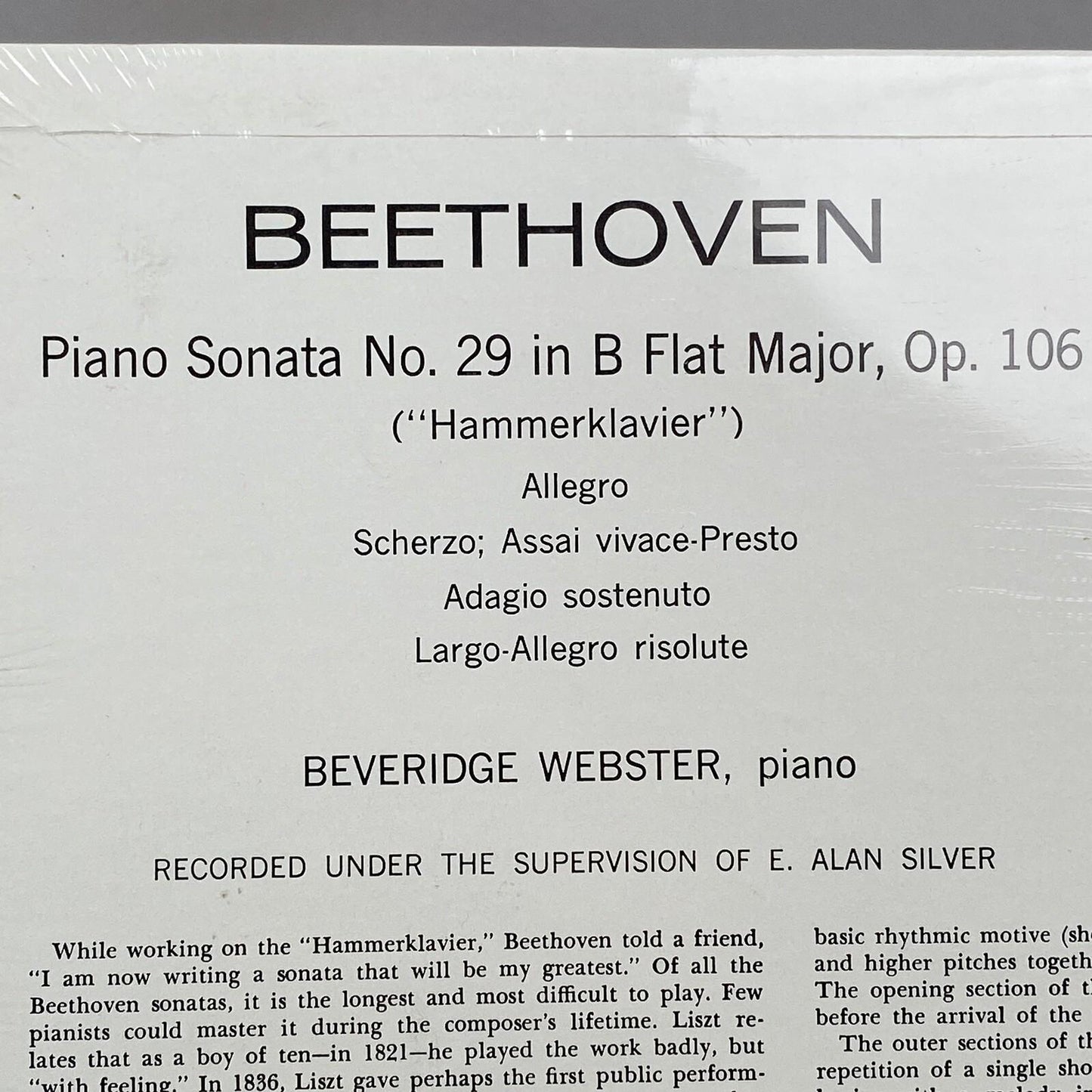 NOS Beethoven Beveridge Webster Piano Sonata No. 29 In B Flat Major Op. 106