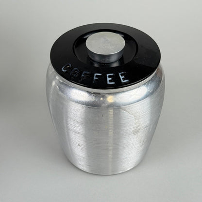Vintage Kromex Aluminum Canister Set of 4 Flour Sugar Coffee Tea Black Lids