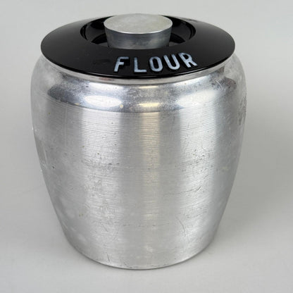 Vintage Kromex Aluminum Canister Set of 4 Flour Sugar Coffee Tea Black Lids