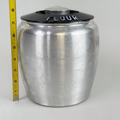Vintage Kromex Aluminum Canister Set of 4 Flour Sugar Coffee Tea Black Lids