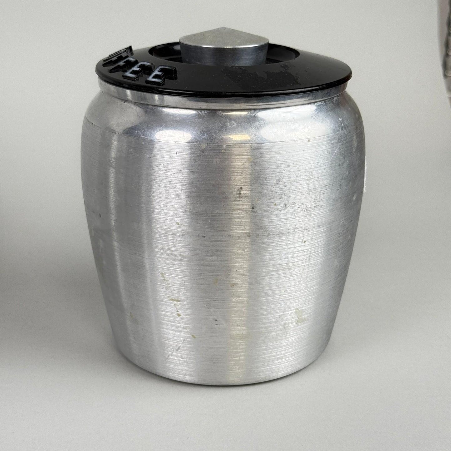 Vintage Kromex Aluminum Canister Set of 4 Flour Sugar Coffee Tea Black Lids