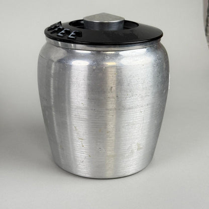 Vintage Kromex Aluminum Canister Set of 4 Flour Sugar Coffee Tea Black Lids