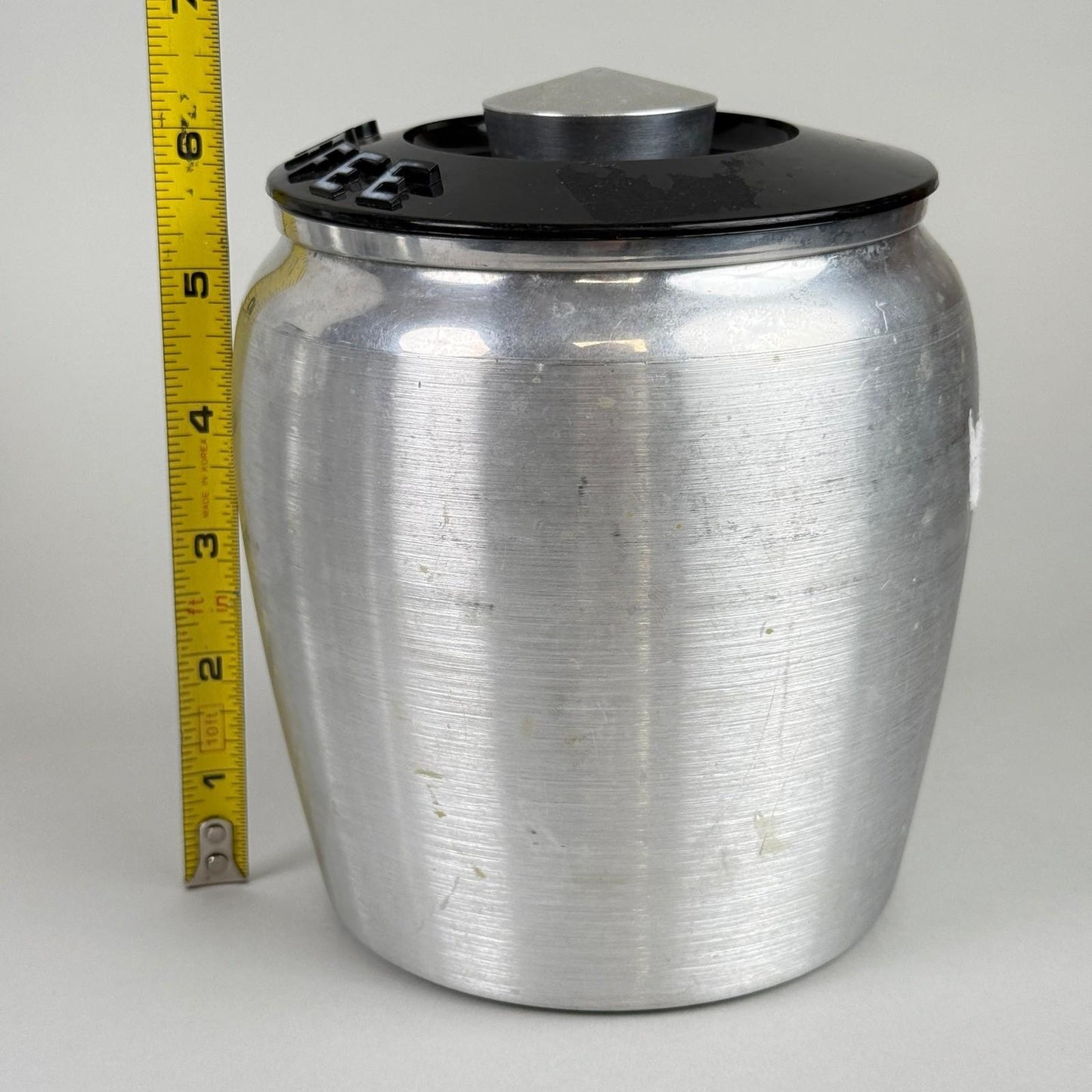 Vintage Kromex Aluminum Canister Set of 4 Flour Sugar Coffee Tea Black Lids