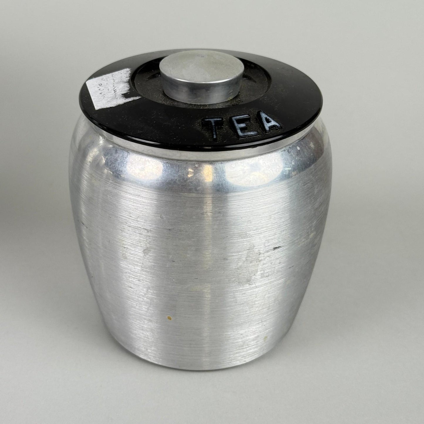 Vintage Kromex Aluminum Canister Set of 4 Flour Sugar Coffee Tea Black Lids