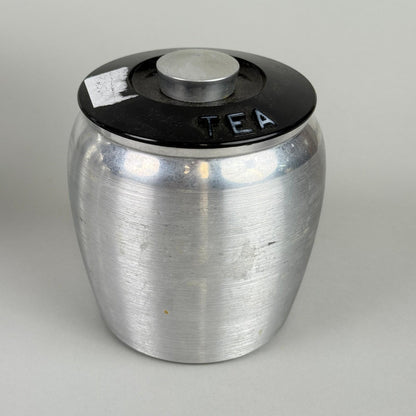 Vintage Kromex Aluminum Canister Set of 4 Flour Sugar Coffee Tea Black Lids