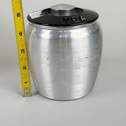 Vintage Kromex Aluminum Canister Set of 4 Flour Sugar Coffee Tea Black Lids
