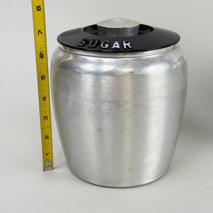 Vintage Kromex Aluminum Canister Set of 4 Flour Sugar Coffee Tea Black Lids