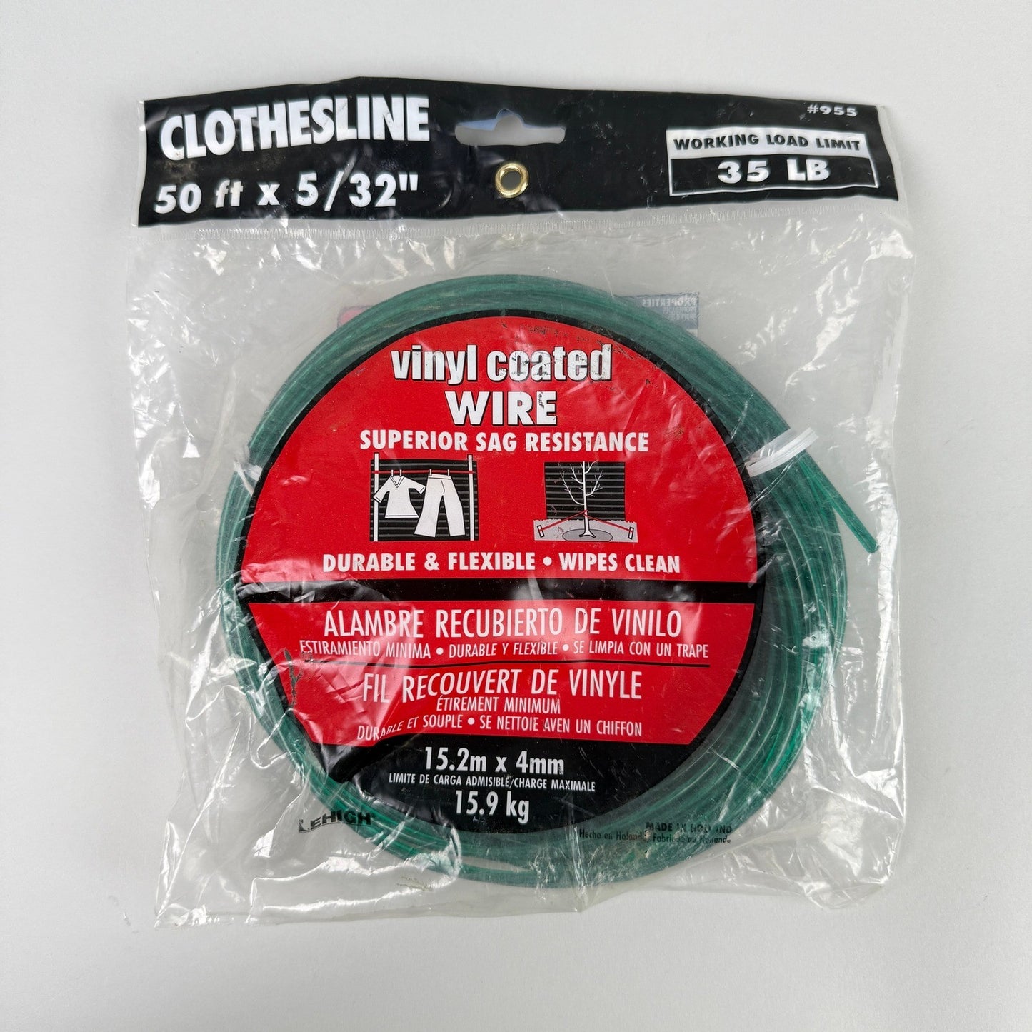 Lehigh Clothesline 50 ft 5/32" Vinyl Coated Wire Superior Sag Resistance 35 LB