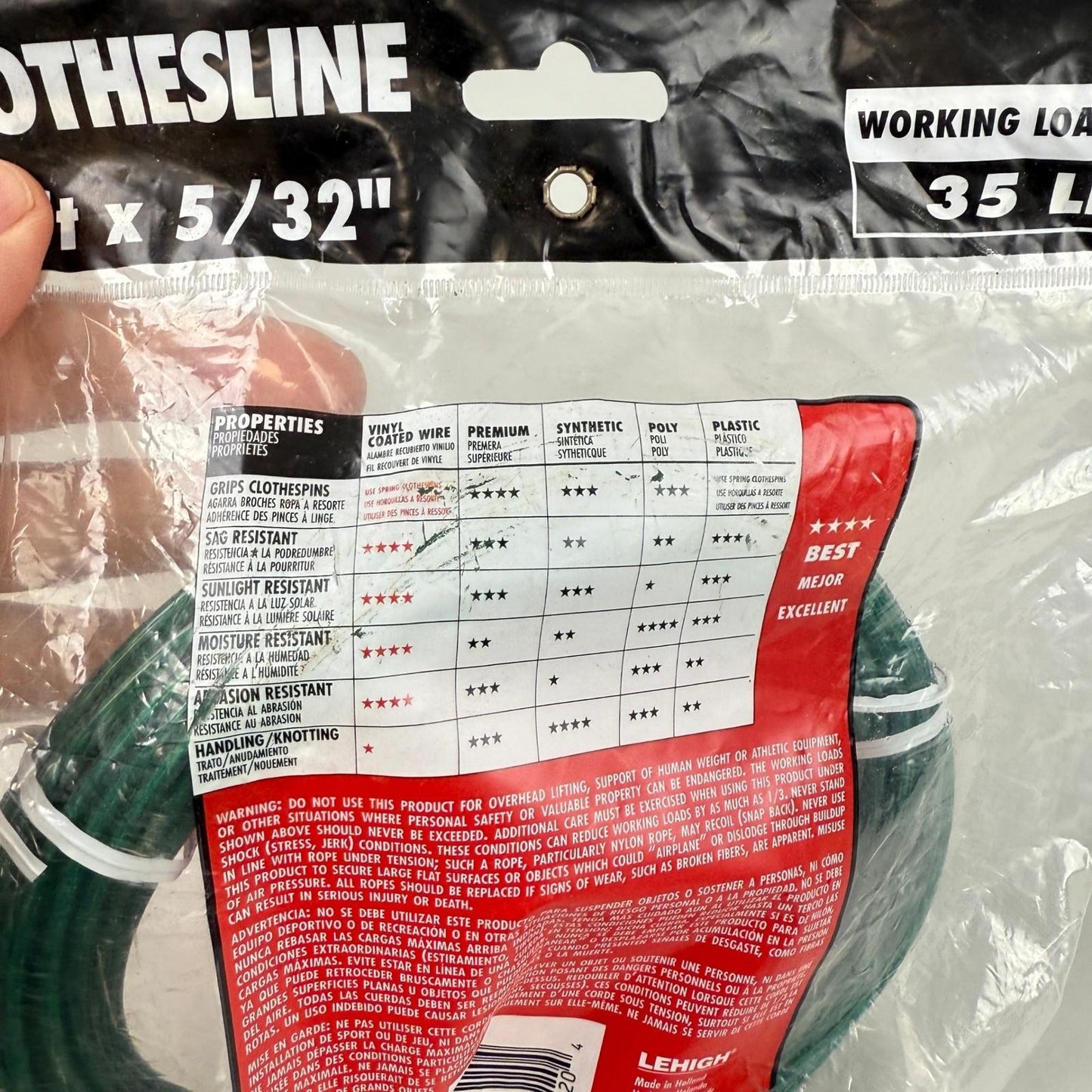 Lehigh Clothesline 50 ft 5/32" Vinyl Coated Wire Superior Sag Resistance 35 LB