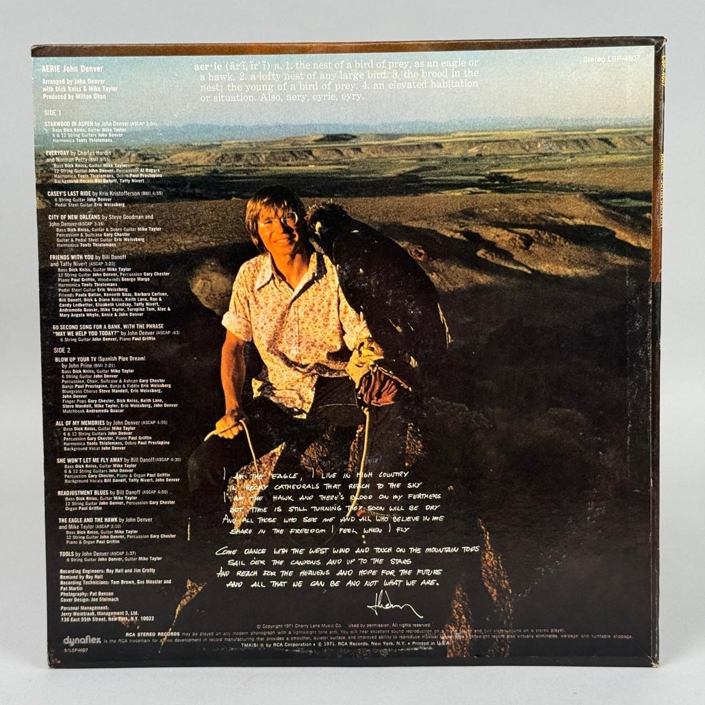 John Denver Aerie Vinyl Record LP RCA Victor Dynaflex 1971 -NEAR MINT