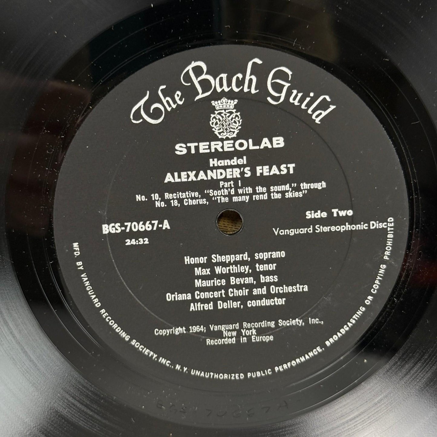 Handel Alexander's Feast 2 Vinyl Record Set The Bach Guild Stereo NEAR MINT