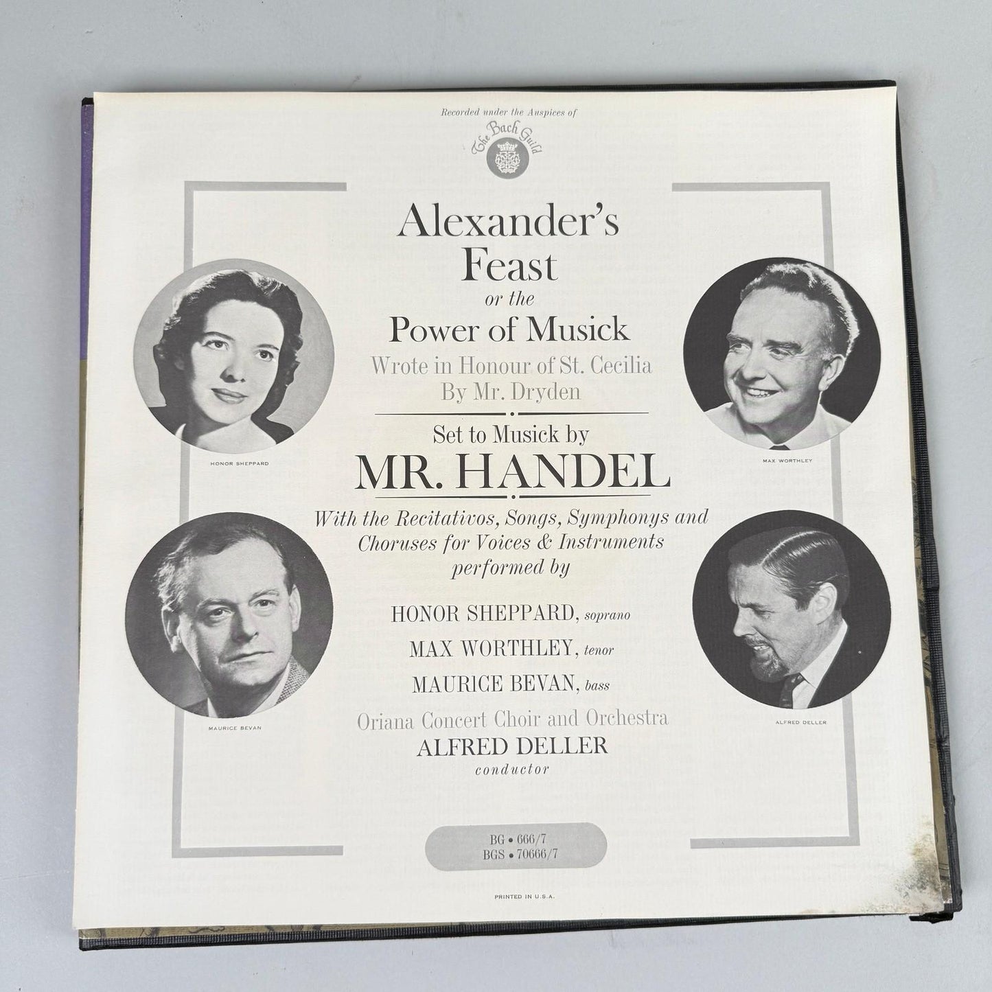 Handel Alexander's Feast 2 Vinyl Record Set The Bach Guild Stereo NEAR MINT