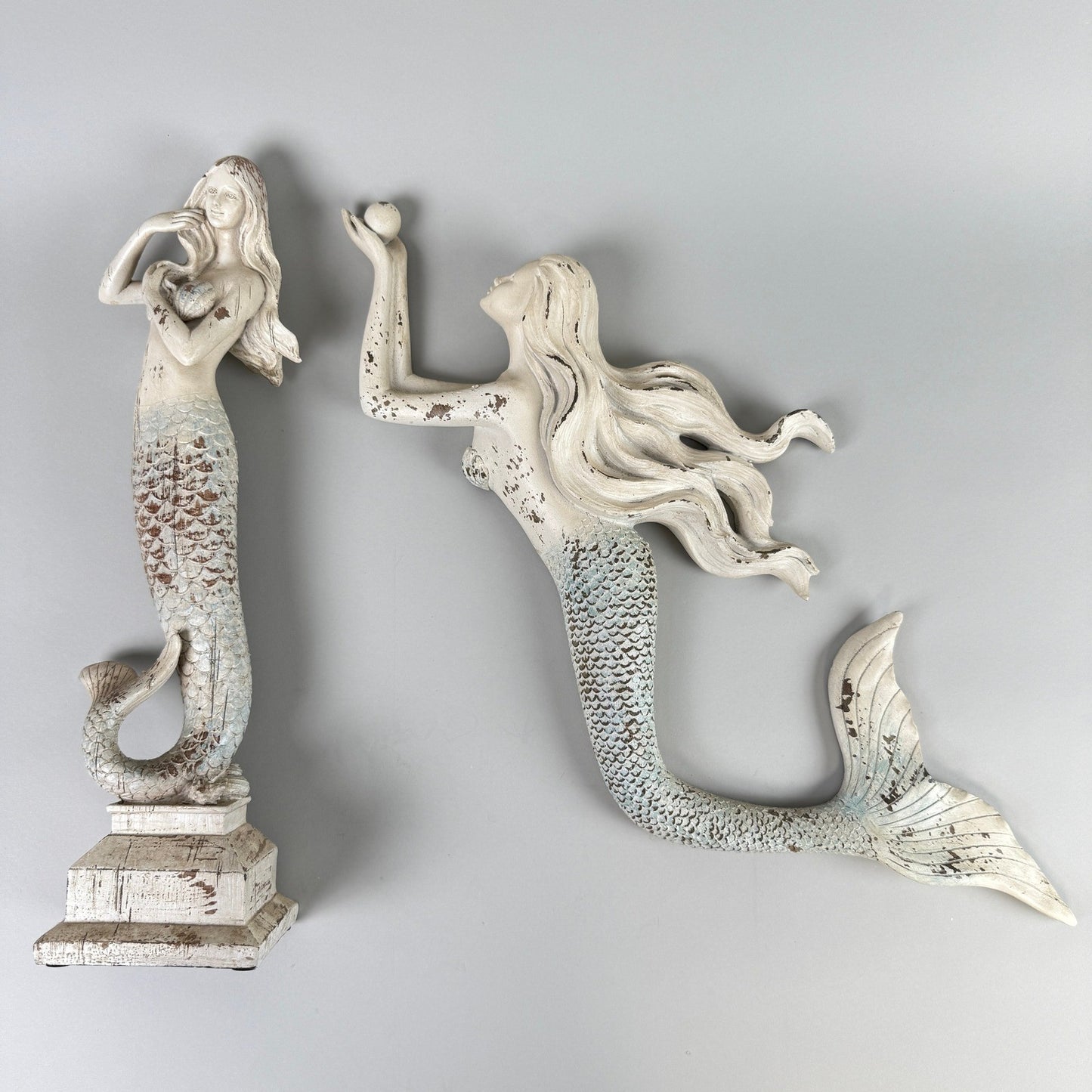 Wood Mermaids Wall Decor Set Nautical Coastal Beach Home Accent