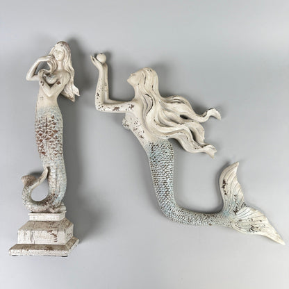 Wood Mermaids Wall Decor Set Nautical Coastal Beach Home Accent