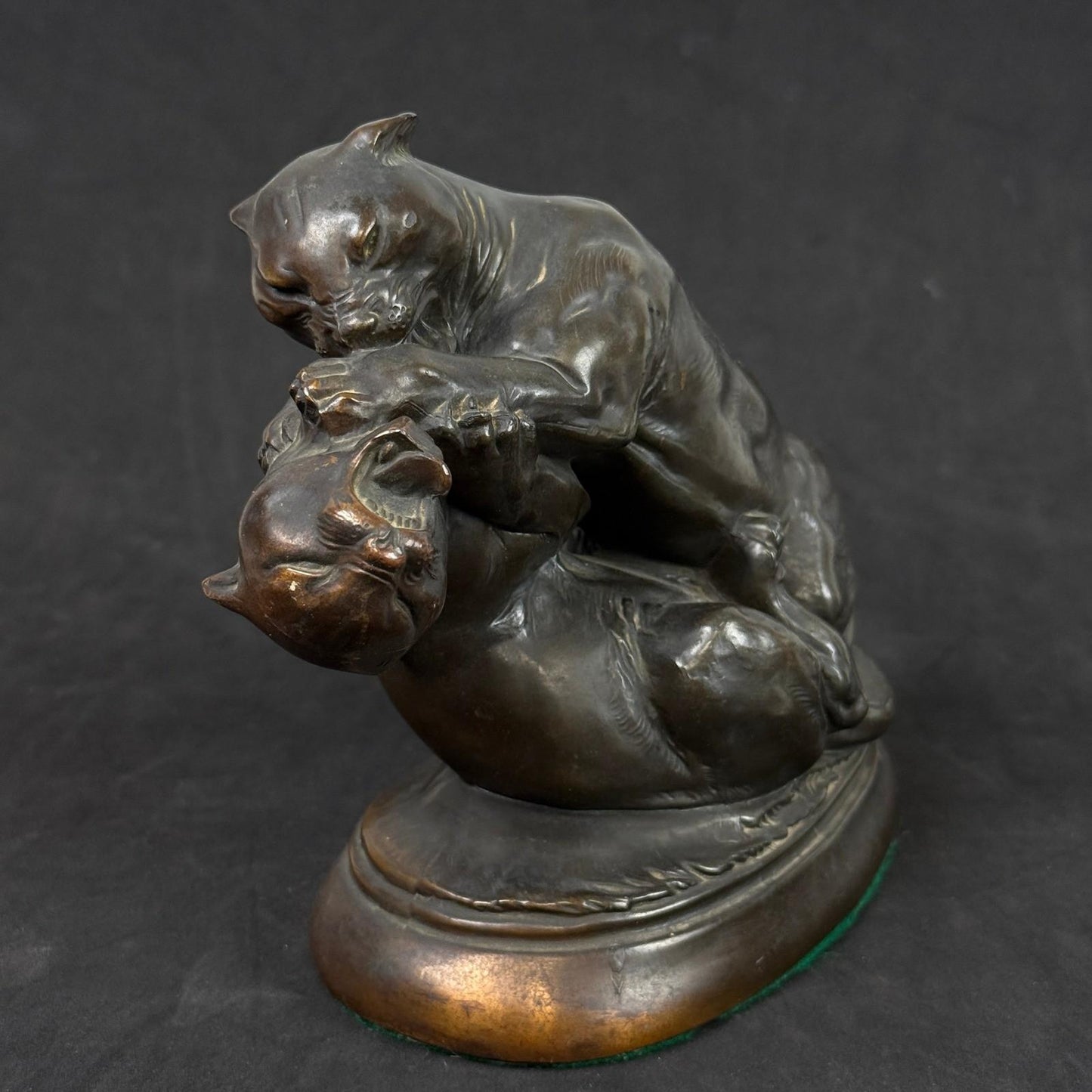 Bronze Sculpture Two Panthers Fighting Wild Animal Art Statue Figurine 9"x7"