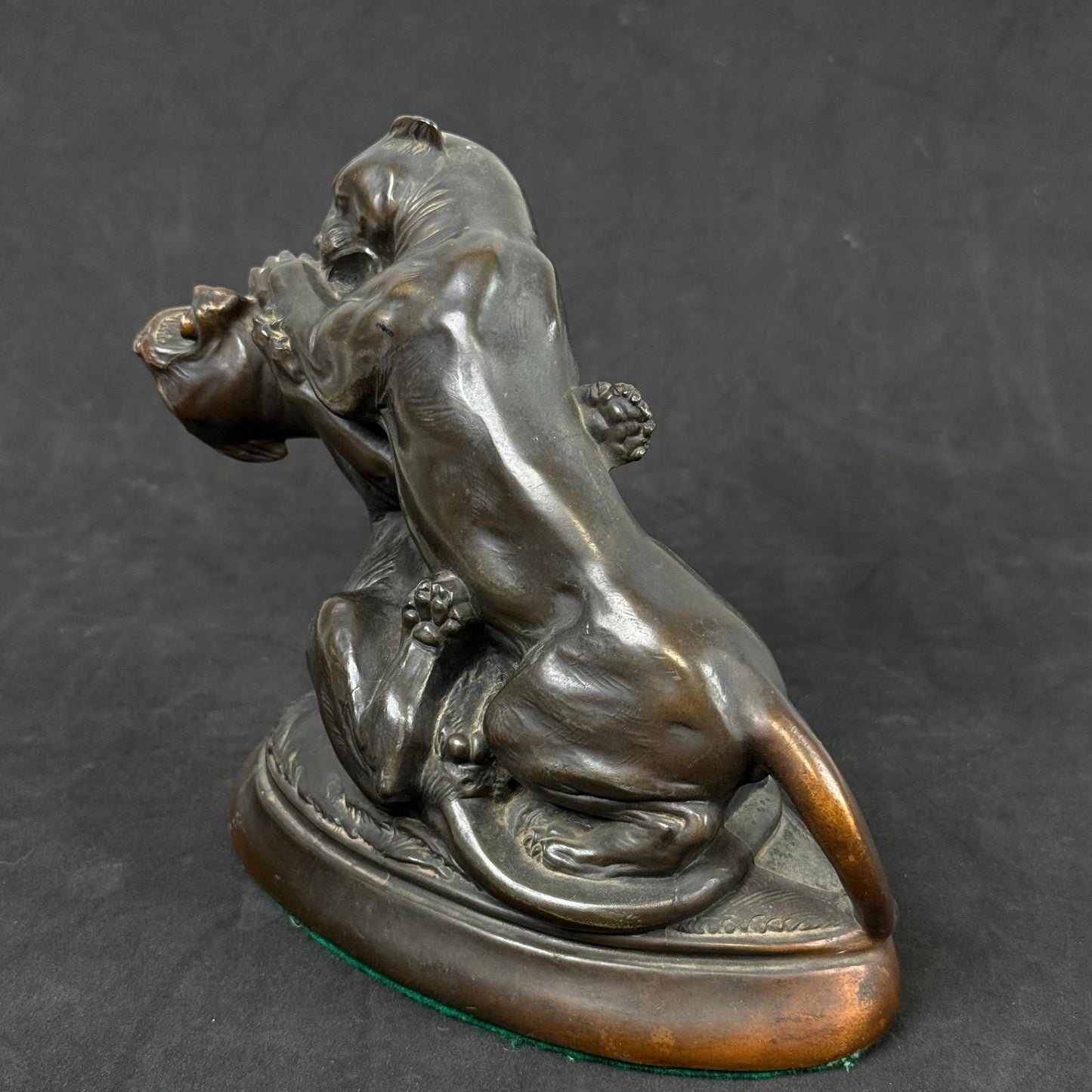 Bronze Sculpture Two Panthers Fighting Wild Animal Art Statue Figurine 9"x7"