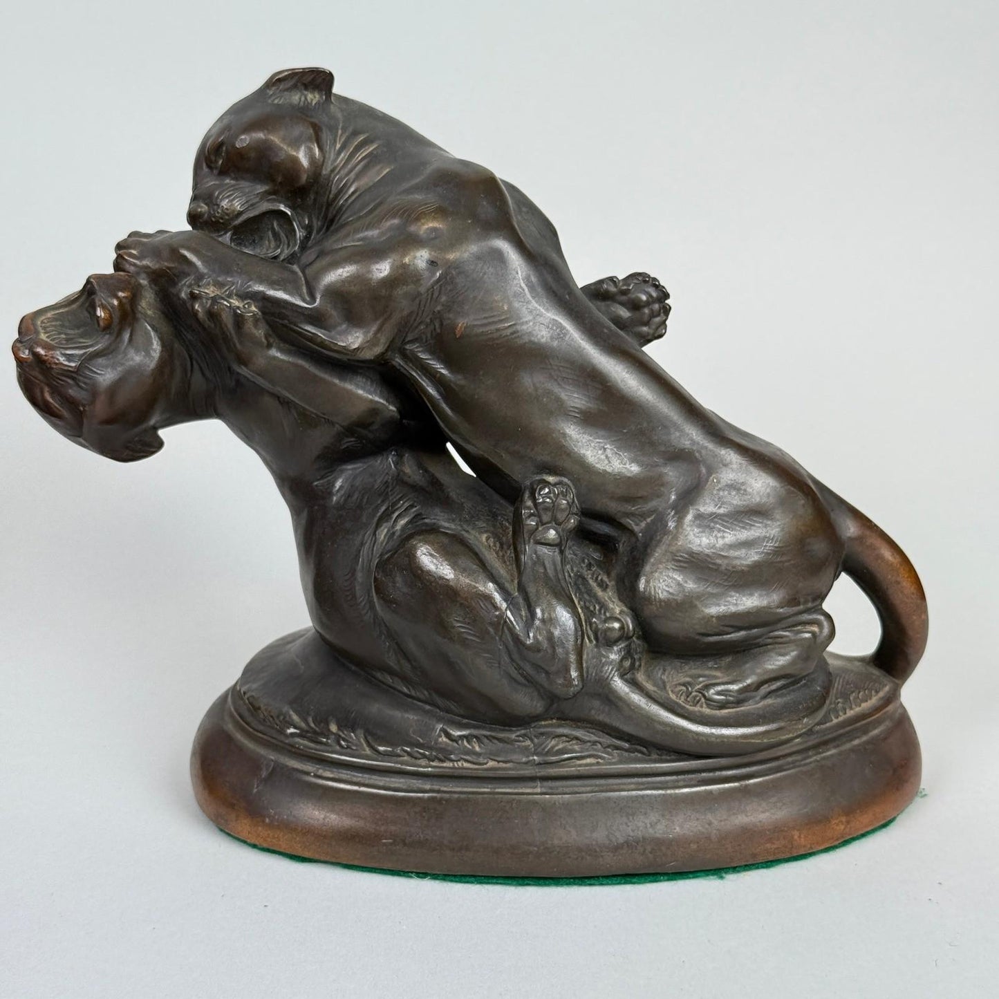 Bronze Sculpture Two Panthers Fighting Wild Animal Art Statue Figurine 9"x7"