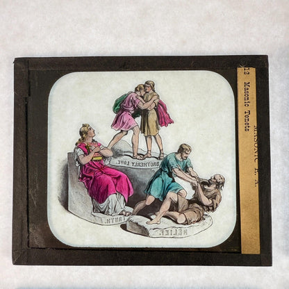 RARE 4 Antique Masonic Magic Lantern Slides Hand-Colored c.1890 Fraternal Tenets