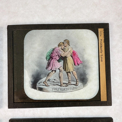 RARE 4 Antique Masonic Magic Lantern Slides Hand-Colored c.1890 Fraternal Tenets