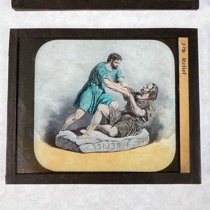 RARE 4 Antique Masonic Magic Lantern Slides Hand-Colored c.1890 Fraternal Tenets