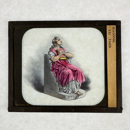 RARE 4 Antique Masonic Magic Lantern Slides Hand-Colored c.1890 Fraternal Tenets
