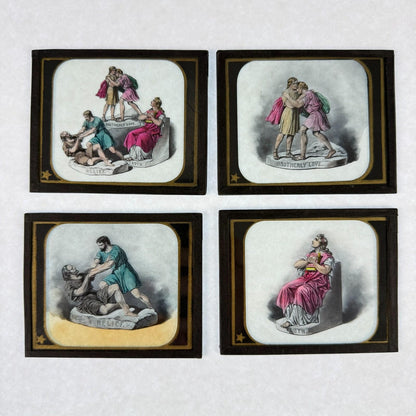 RARE 4 Antique Masonic Magic Lantern Slides Hand-Colored c.1890 Fraternal Tenets