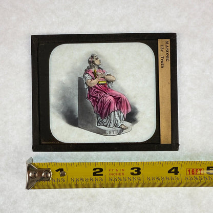 RARE 4 Antique Masonic Magic Lantern Slides Hand-Colored c.1890 Fraternal Tenets