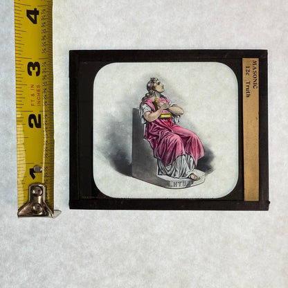 RARE 4 Antique Masonic Magic Lantern Slides Hand-Colored c.1890 Fraternal Tenets