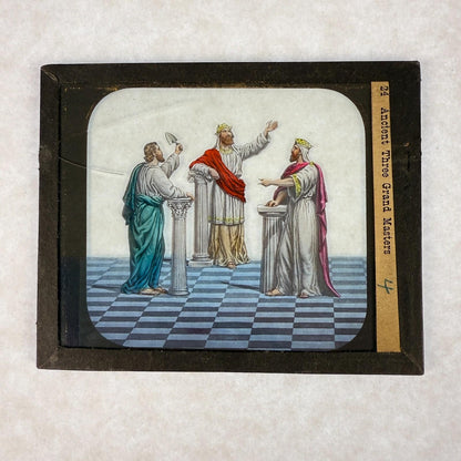 RARE 4 Antique Masonic Magic Lantern Slides 3 Grand Masters Hand-Colored c.1890