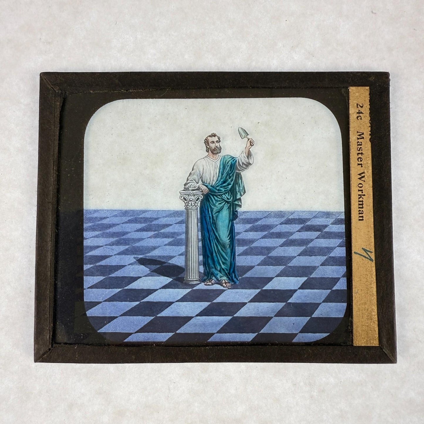 RARE 4 Antique Masonic Magic Lantern Slides 3 Grand Masters Hand-Colored c.1890