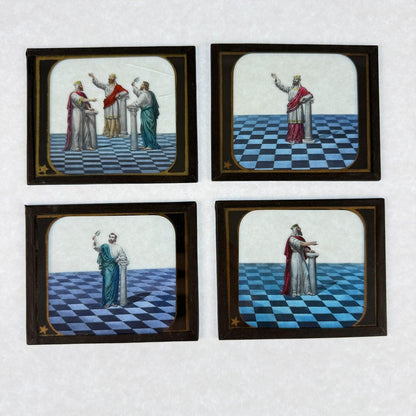 RARE 4 Antique Masonic Magic Lantern Slides 3 Grand Masters Hand-Colored c.1890