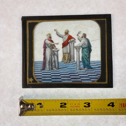 RARE 4 Antique Masonic Magic Lantern Slides 3 Grand Masters Hand-Colored c.1890