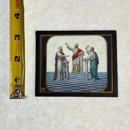 RARE 4 Antique Masonic Magic Lantern Slides 3 Grand Masters Hand-Colored c.1890