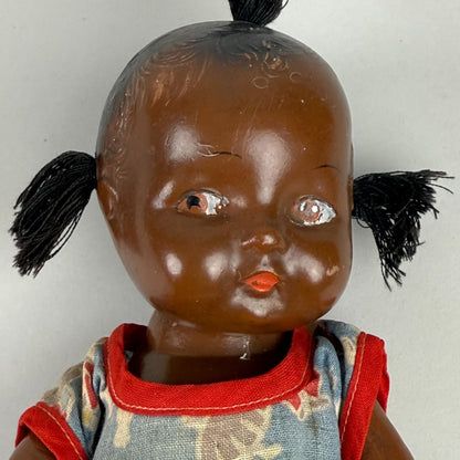 Vintage Topsy African American Child Composition Doll with Blue Overalls 10"